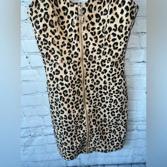 divided tan & black cheetah print zip down sleeveless dress size 4 - Picture 3 of 8